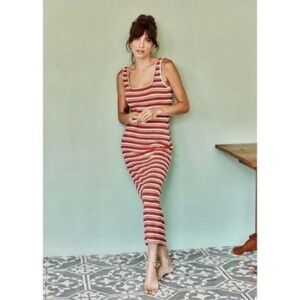 Summersalt Ribbed Square Neck Maxi Dress Red Stripe Size M NWT